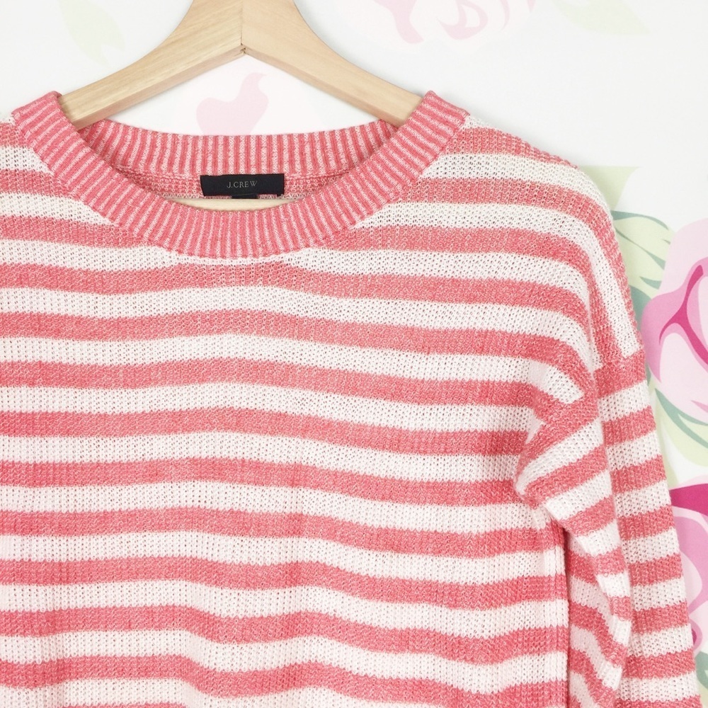 J. Crew Heather Stripe Linen Blend Textured Knit Cre Neck Sweater XXS - Picture 3 of 8